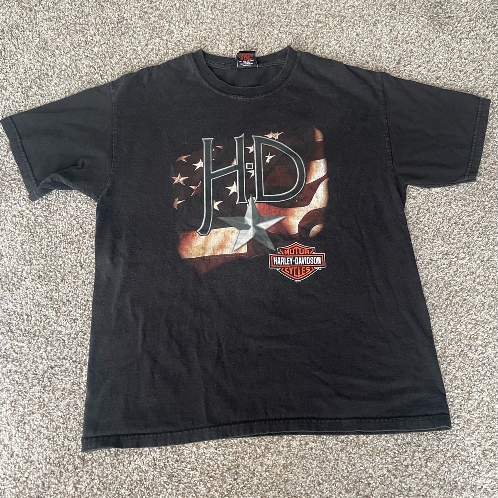 Harley Davidson Vintage HD American Flag TShirt Louisville Kentucky Black Size L